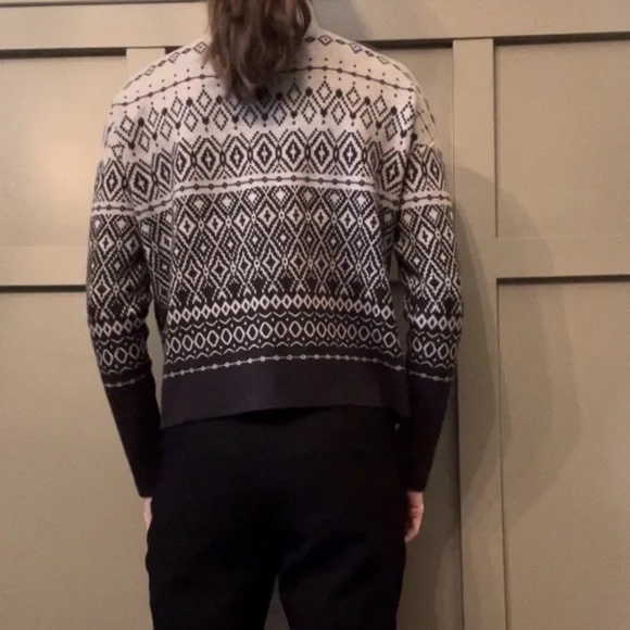 Joie Fair Isle Mock Neck Sweater Super Soft Gray Black Womens Size Medium - Picture 4 of 12